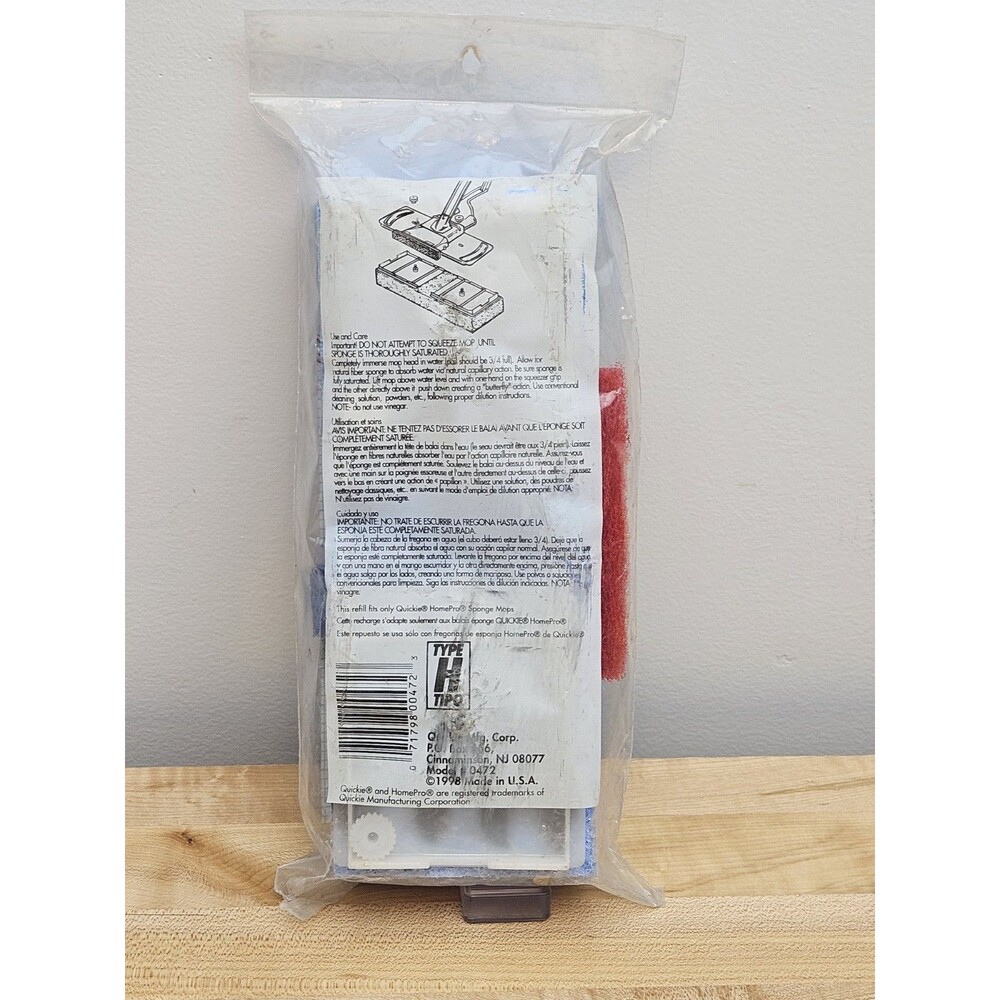 VINTAGE Quickie Home-Pro Sponge Mop Type H 0472 Refill Blue Scrubber New NOS - Picture 3 of 4